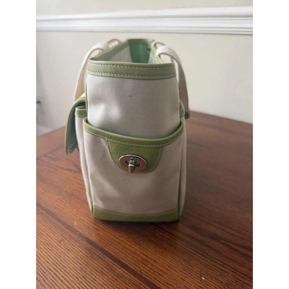 Vintage Coach Hampton Twill Garden Tote Bag B04Q 6734 Tan Green Canvas Leather - Picture 15 of 16